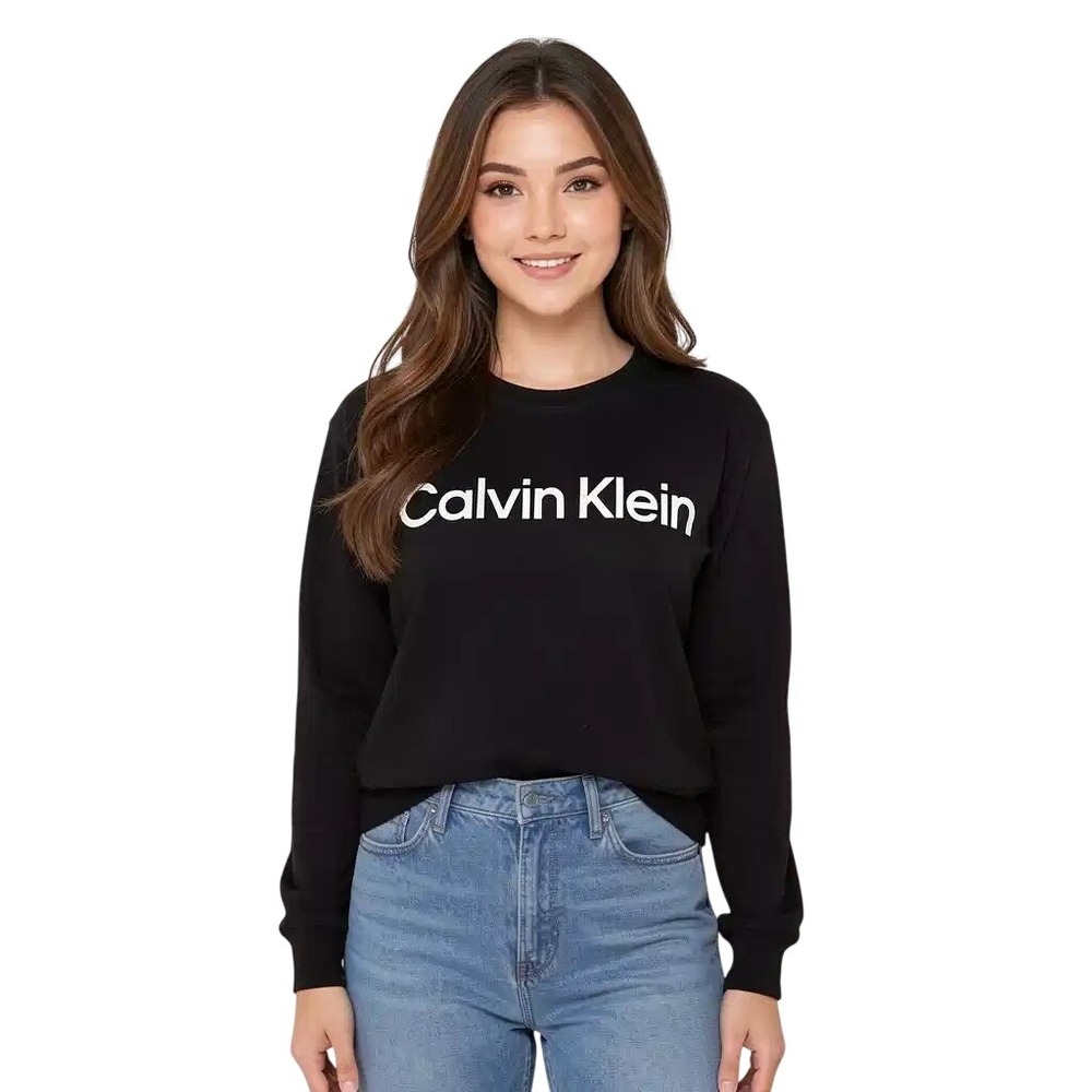 Calvin Klein Performance Womens Black Glitter Logo Fleece Sweatshirt Sm NWT